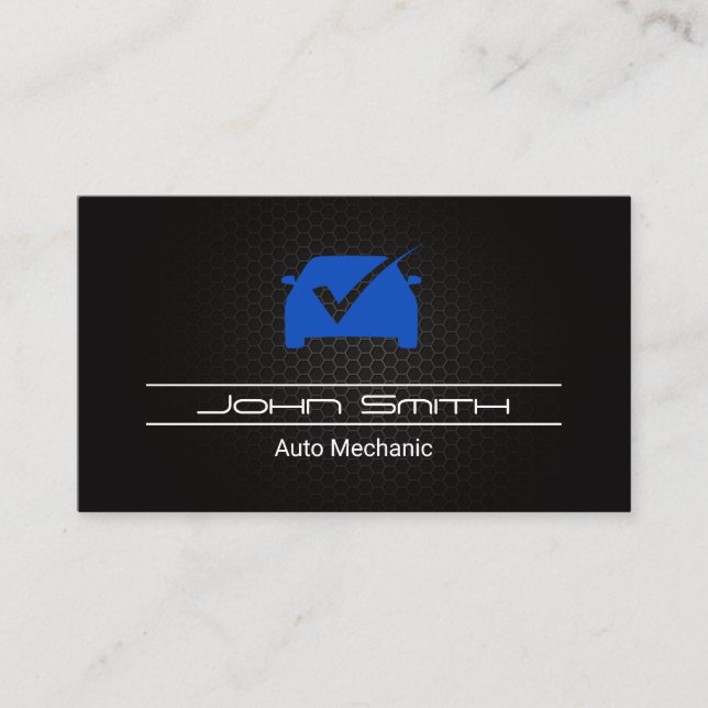 Blue Auto Logo Check Mark Business Card (Front)