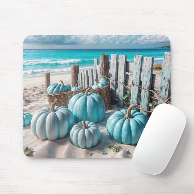 Blue Autumn Beach Pumpkins Mouse Pad (With Mouse)