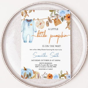 Blue Autumn Floral Pumpkin Baby Shower Invitation
