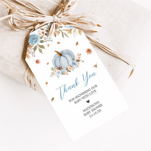 Blue Autumn Little Pumpkin Baby Shower Favour Tags