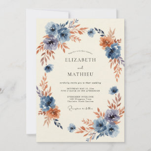 Blue Autumnal Bloom Wedding Invitation