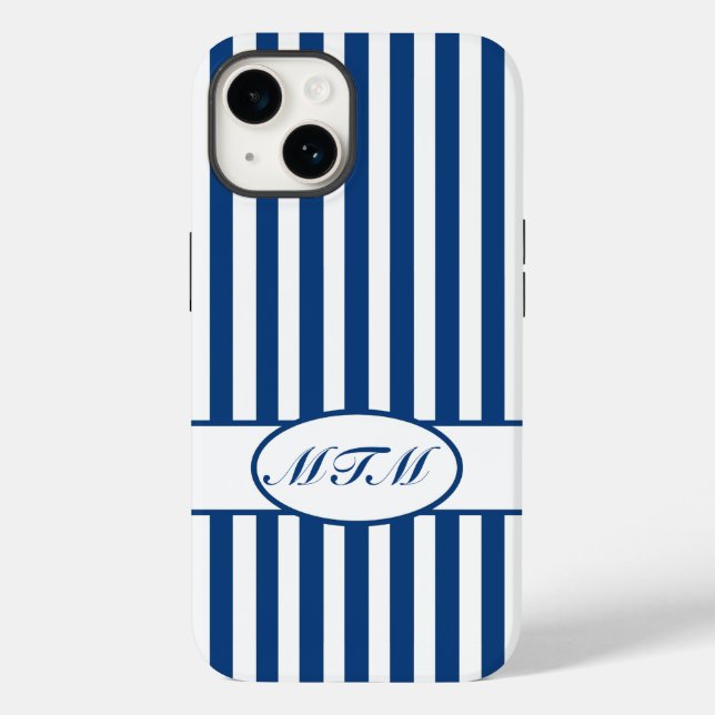 Blue Autumnal Stripes with monogram Case-Mate iPhone Case (Back)