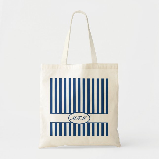 Blue Autumnal Stripes with monogram Tote Bag (Front)