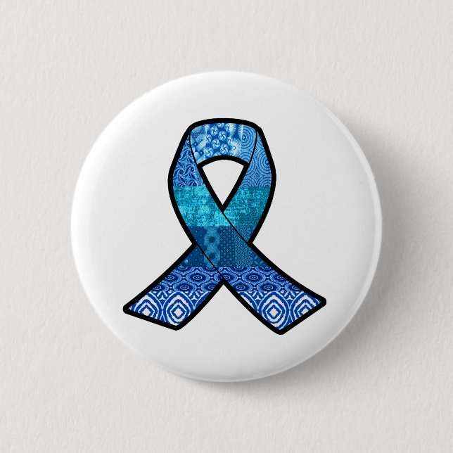 Blue Awareness Retro Ribbon 6 Cm Round Badge (Front)