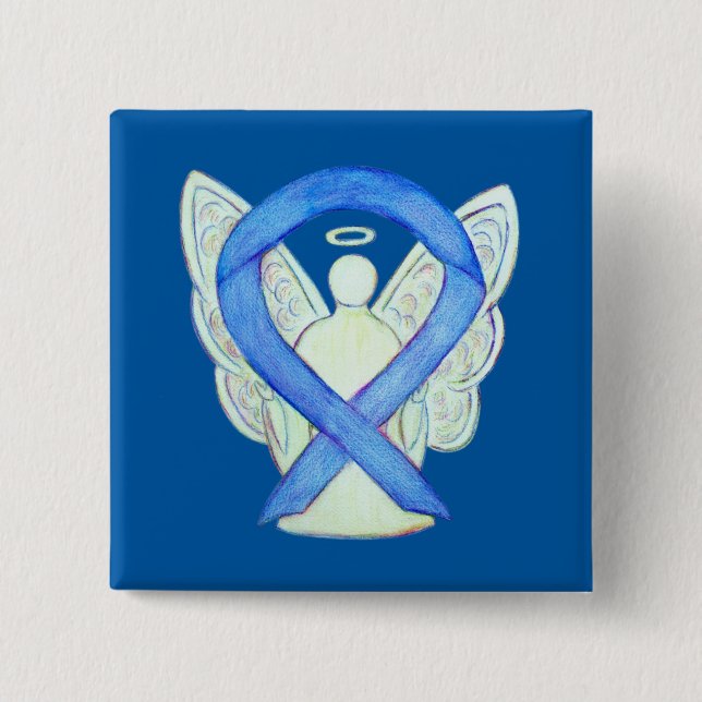 Blue Awareness Ribbon Angel Custom Art Buttons (Front)