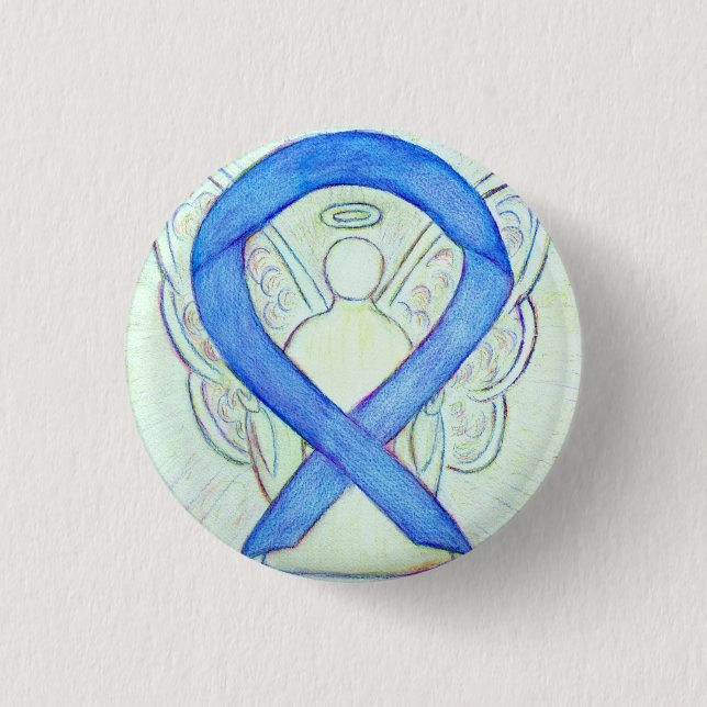 Blue Awareness Ribbon Angel Custom Art Buttons (Front)