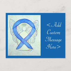 Blue Awareness Ribbon Angel Custom Art Postcard