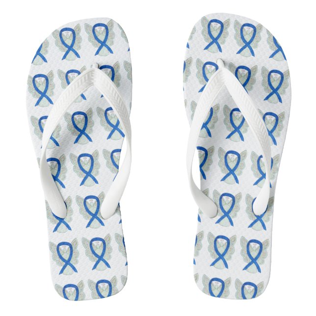 Blue Awareness Ribbon Angel Custom Flip Flops (Footbed)
