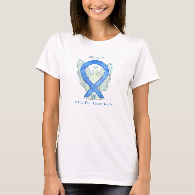Blue Awareness Ribbon Angel Custom Shirts (Front)