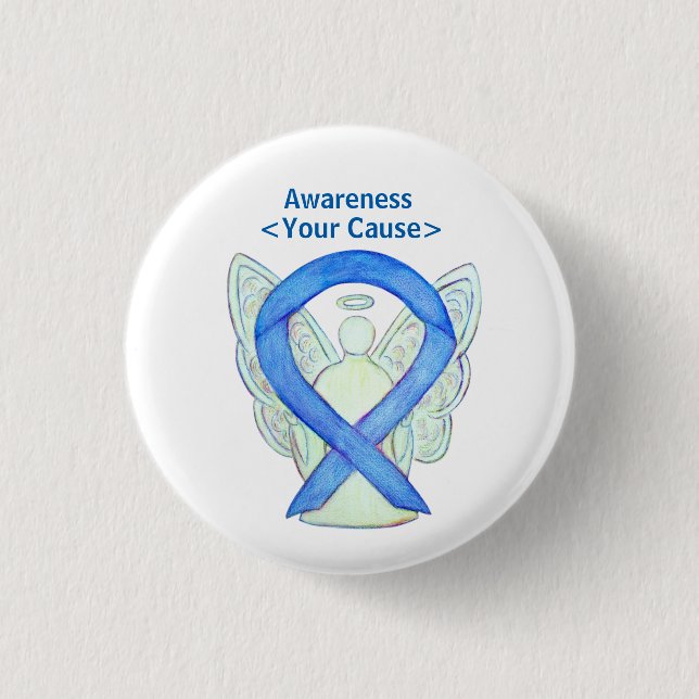 Blue Awareness Ribbon Angel Customised Button Pins (Front)