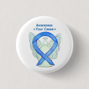 Blue Awareness Ribbon Angel Customised Button Pins