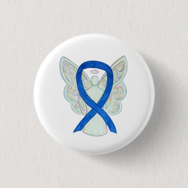 Blue Awareness Ribbon Angel Customised Button Pins (Front)