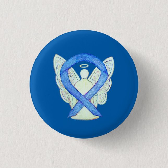 Blue Awareness Ribbon Angel Customised Button Pins (Front)