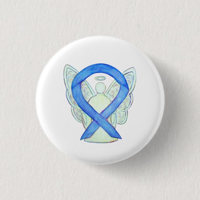 Blue Awareness Ribbon Angel Customised Button Pins (Front)