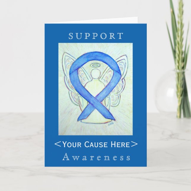 Blue Awareness Ribbon Angel Customised Card (Front)