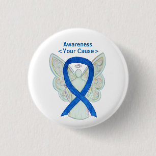Blue Awareness Ribbon Angel Customised Pin Buttons
