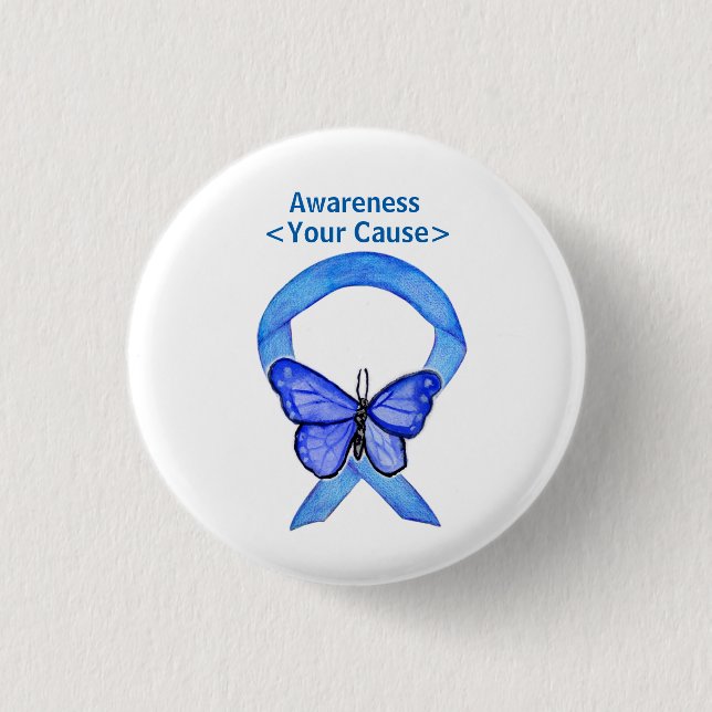 Blue Awareness Ribbon Art Customised Message Pins (Front)