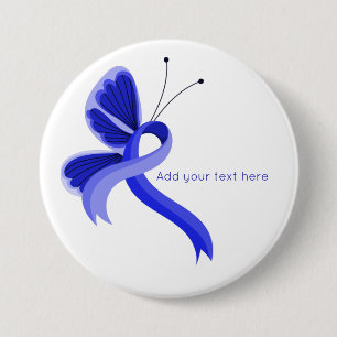 Blue Awareness Ribbon Butterfly Button