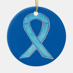 Blue Awareness Ribbon Custom Art Ornaments