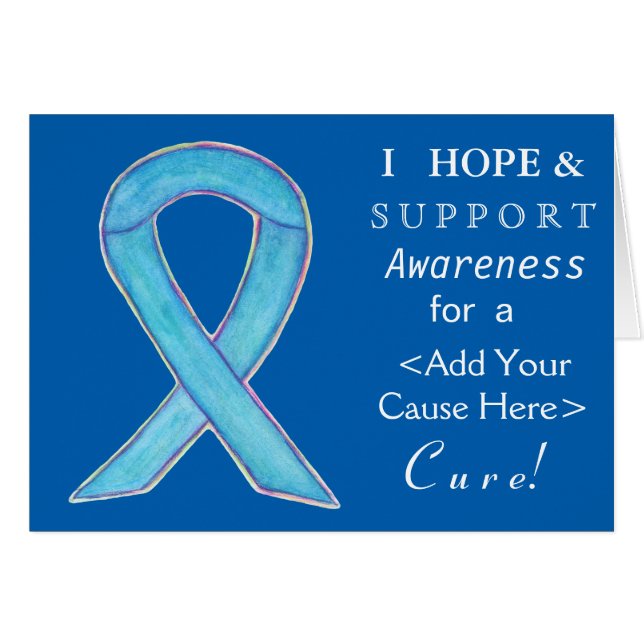 Blue Awareness Ribbon Custom Cause Note Cards (Front Horizontal)