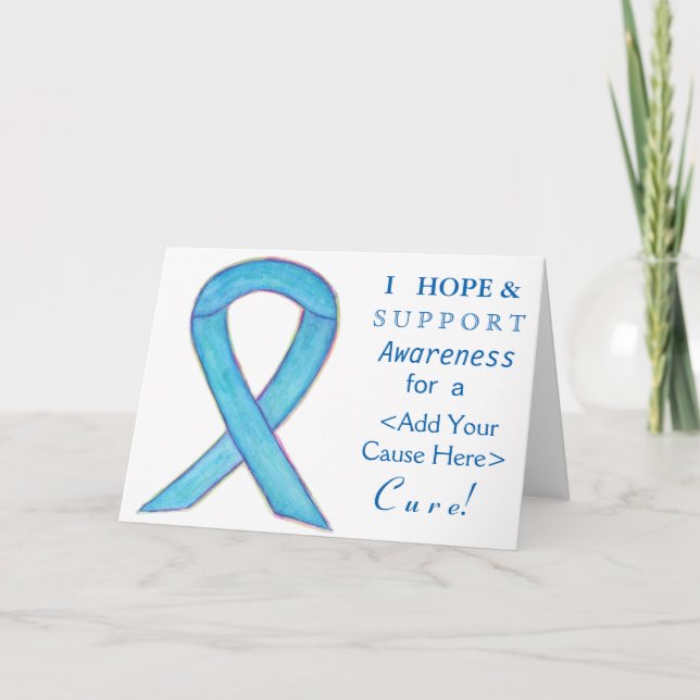 Blue Awareness Ribbon Custom Cause Note Cards (Front)