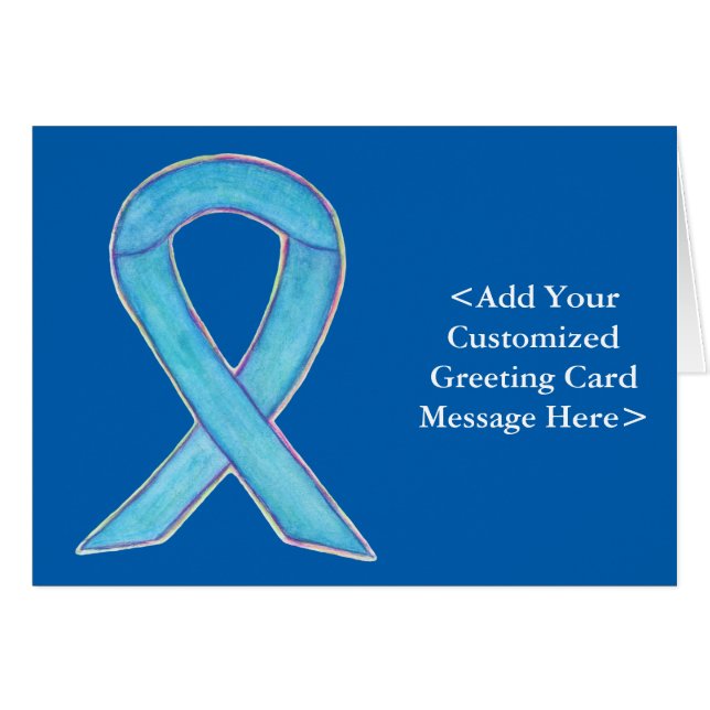 Blue Awareness Ribbon Custom Note Cards (Front Horizontal)