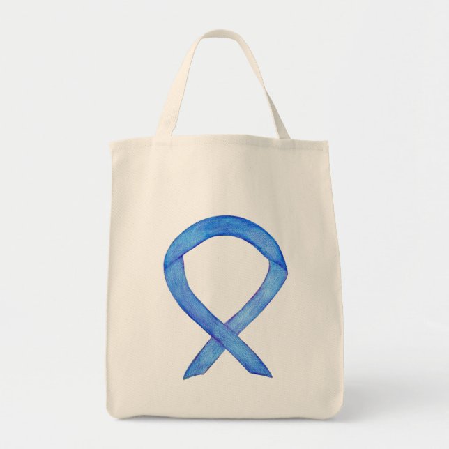Blue Awareness Ribbon Custom Tote Bag (Front)