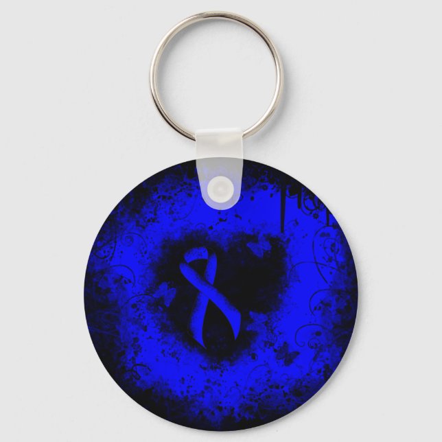 Blue Awareness Ribbon Grunge Heart Key Ring (Front)