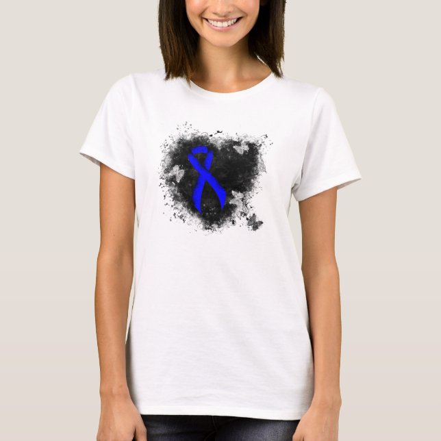 Blue Awareness Ribbon Grunge Heart T-Shirt (Front)
