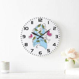 Blue Awareness Ribbon Large Clock