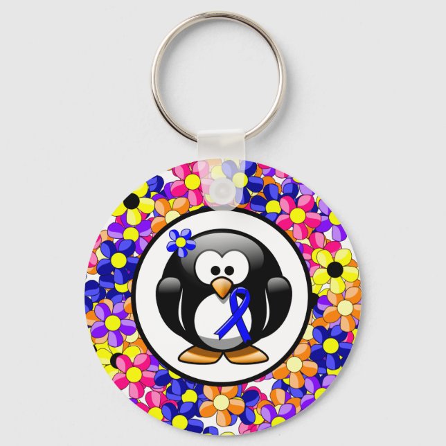 Blue Awareness Ribbon Penguin Key Ring (Front)