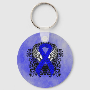 Blue Awareness Ribbon with Wings Key Ring