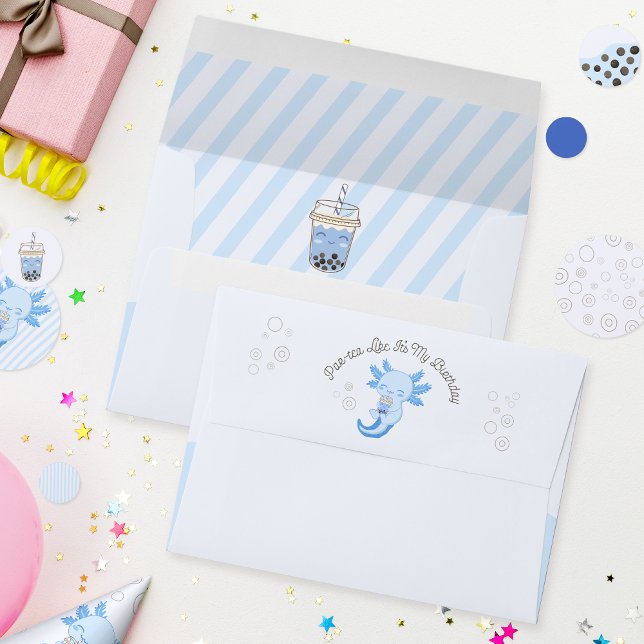Blue Axolotl Bubble Boba Tea Birthday Part-tea Envelope (Creator Uploaded)