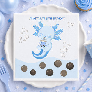 Blue Axolotl Bubble Milk Boba Tea Birthday Napkin