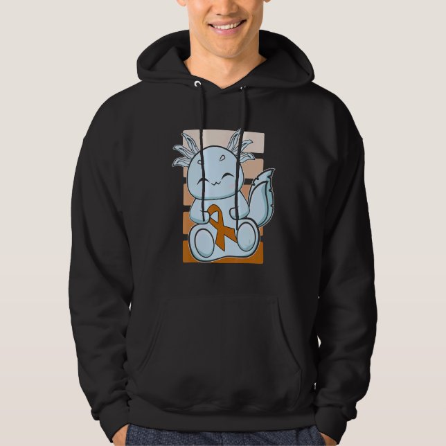 Blue Axolotl With Orange Ribbon For Leukemia Aware Hoodie (Front)