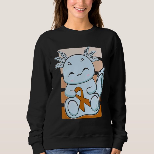 Blue Axolotl With Orange Ribbon For Leukemia Aware Sweatshirt (Front)