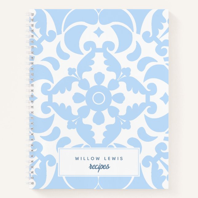  Blue Azulejos Portuguese Mediterranean Recipe Notebook (Front)