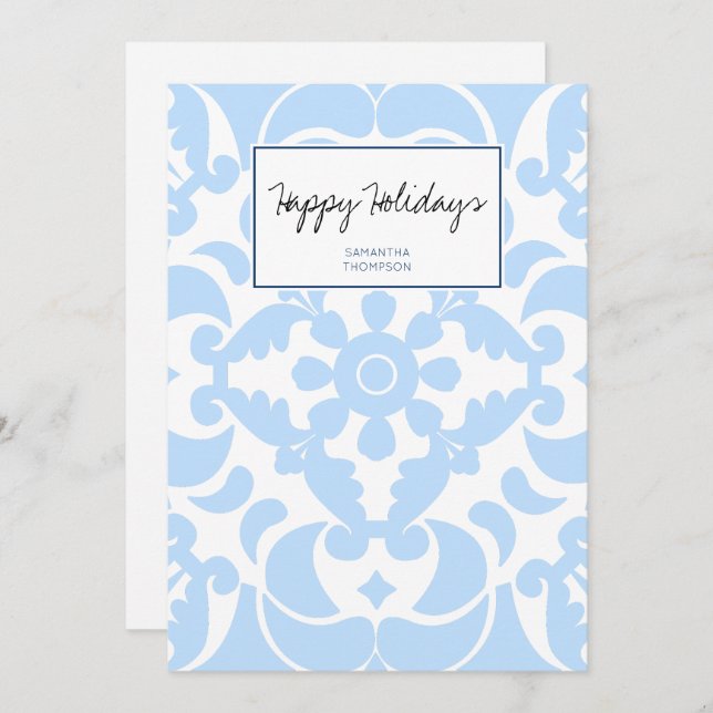  Blue Azulejos Portuguese Spanish Mediterranean Holiday Card (Front/Back)