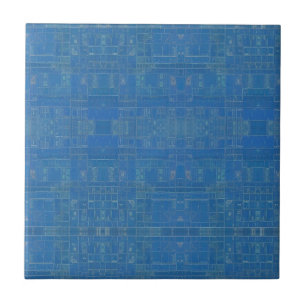 Blue azure teal geometric design kitty voices ceramic tile
