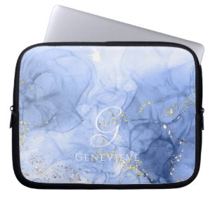 Blue Azure Watercolor Alcohol ink Customisable Laptop Sleeve