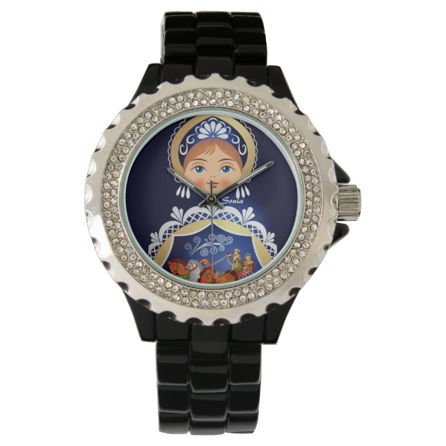 Blue Babushka Matryoshka Russian Doll Watch (Front)