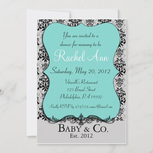 Blue Baby and Co Shower Invitation Card (Front)