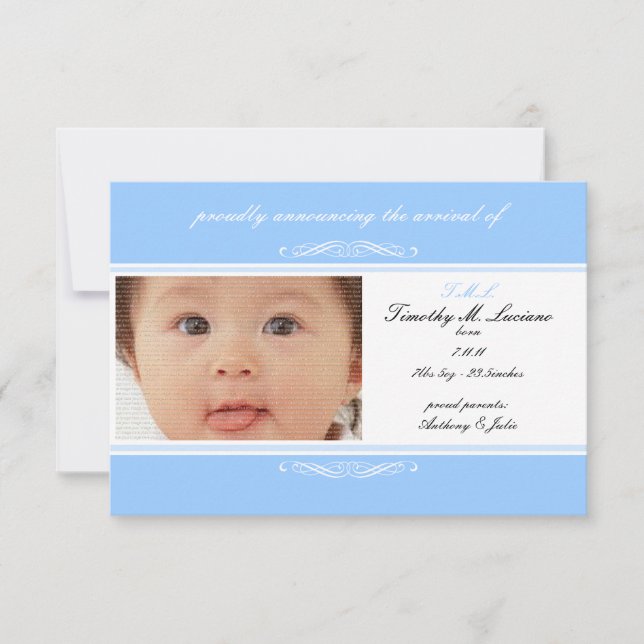 Blue Baby Announcement Photo Cards (Front)