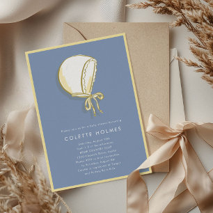 Blue Baby Bonnet Baby Shower Invitation
