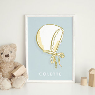Blue Baby Bonnet Personalised Kids Name Art Poster