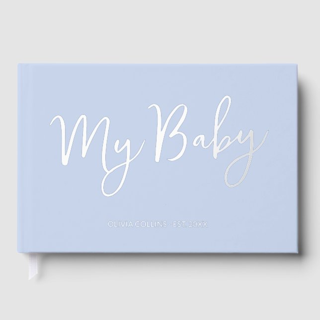 Blue Baby Book Foiled Script Keepsake for Mother (Front)