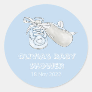 Blue Baby Bootie Watercolor Baby Shower Classic Ro Round Sticker