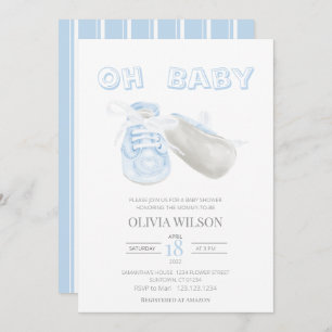 Blue Baby Bootie Watercolor Baby Shower Invitation