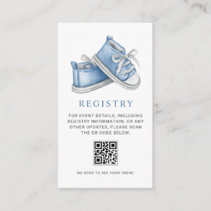 Blue Baby Booties Baby Shower QR Code Registry Enclosure Card
