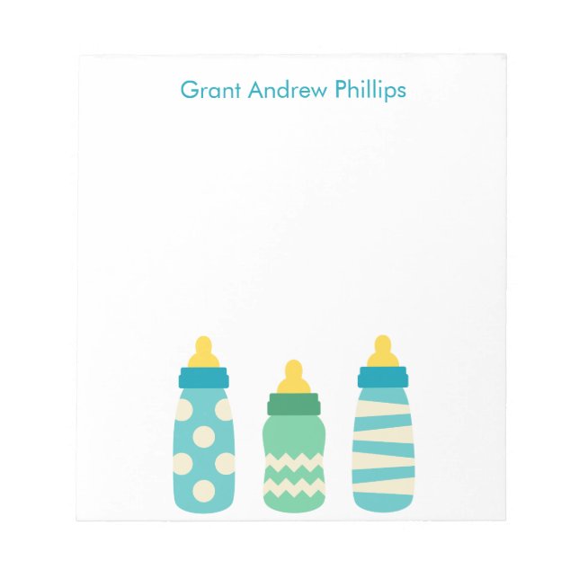 Blue Baby Bottles Personalised Notepad (Front)
